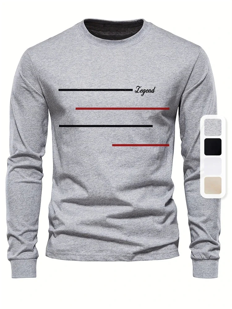 Men's Printed Long Sleeve T-Shirt – Relaxed Fit Crew Neck Top