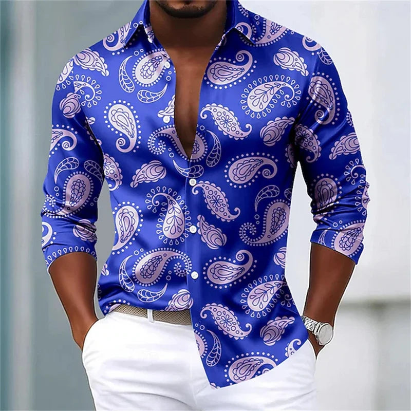 Footmaxldn Men's Paisley Print Long-Sleeve Shirt