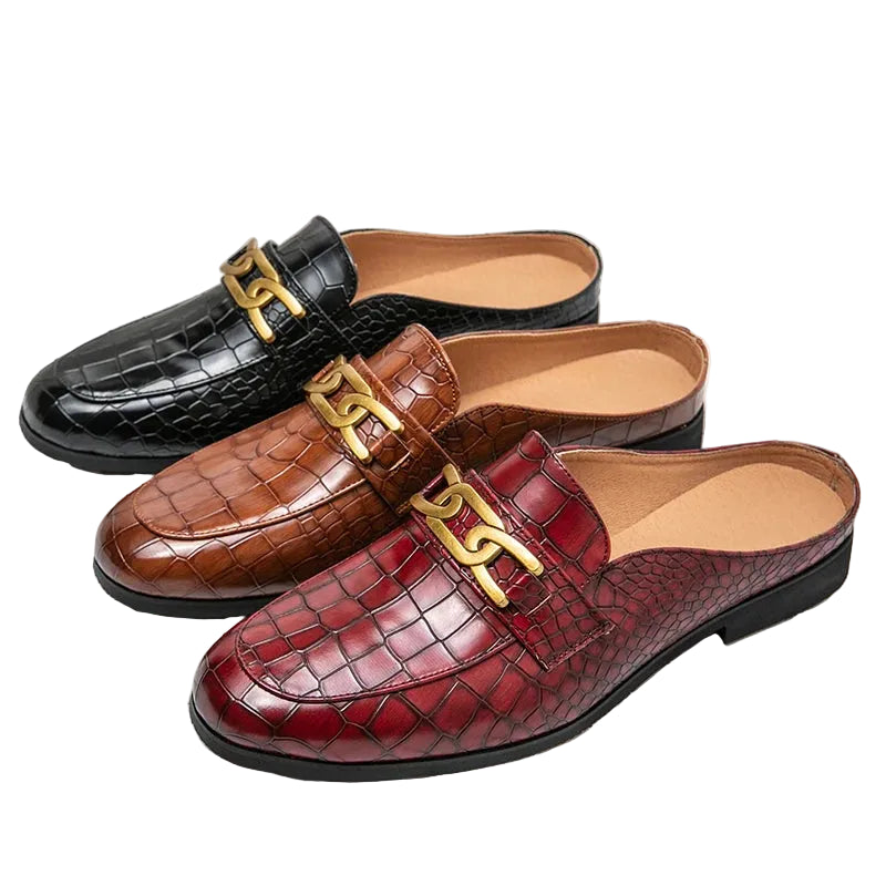 Men's Genuine Leather Half Shoes - Designer Mule Slippers|footmaxldn - footmaxldn