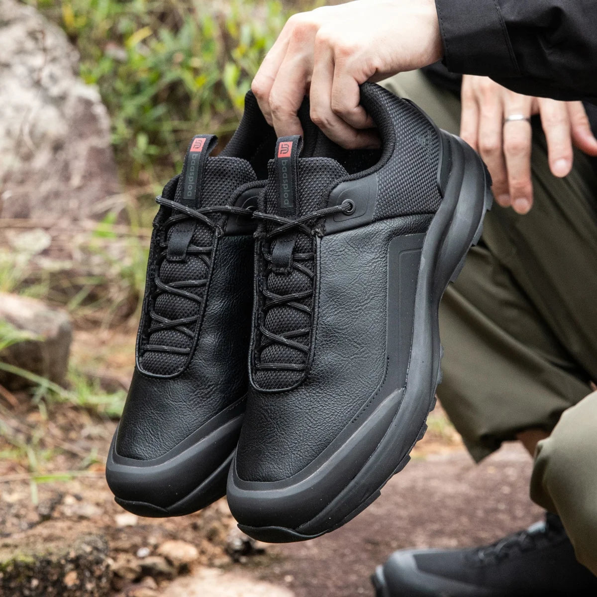 Footmax Men's Hiking Shoes - Waterproof Litchi Leather Trekking Boots