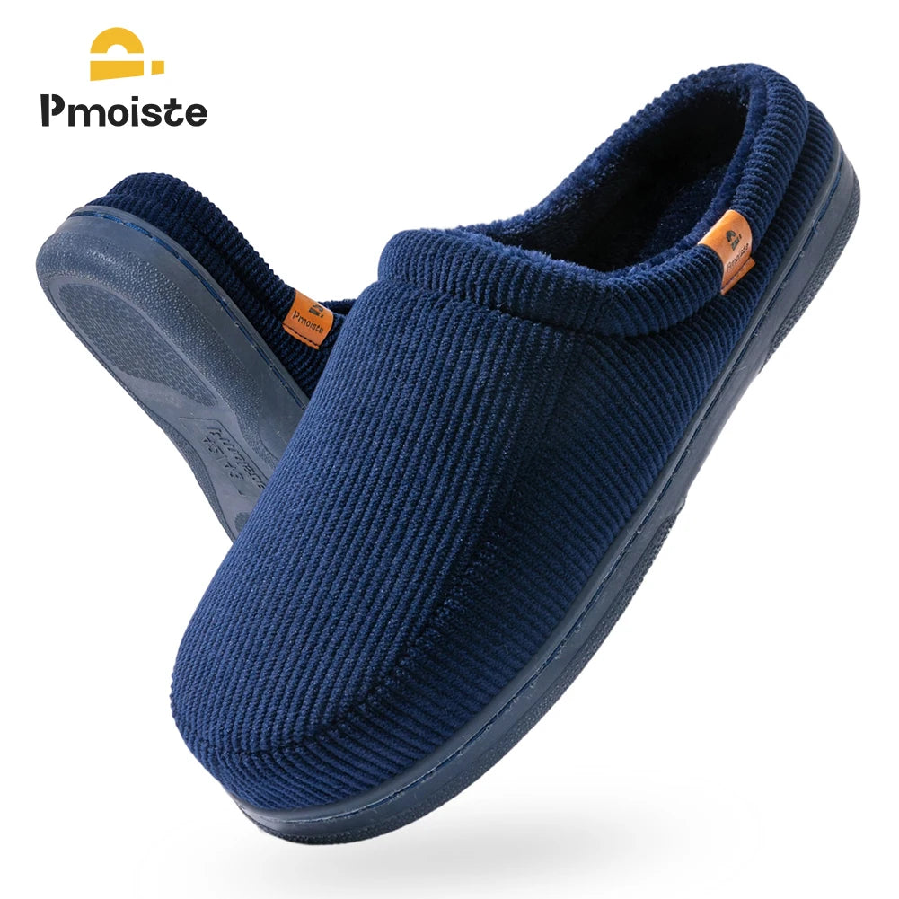 Pmoiste Stripe Corduroy House Shoes Men Warm Soft TPR Cushion Memory Foam Home Slippers Slip On Winter Indoor High-quality - footmaxldn