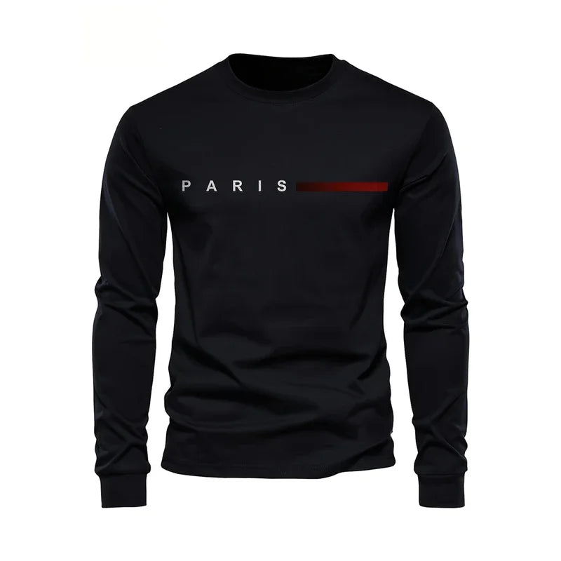 Men's Printed Long Sleeve T-Shirt – Relaxed Fit Crew Neck Top