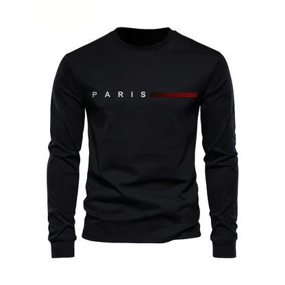 Men's Printed Long Sleeve T-Shirt – Relaxed Fit Crew Neck Top