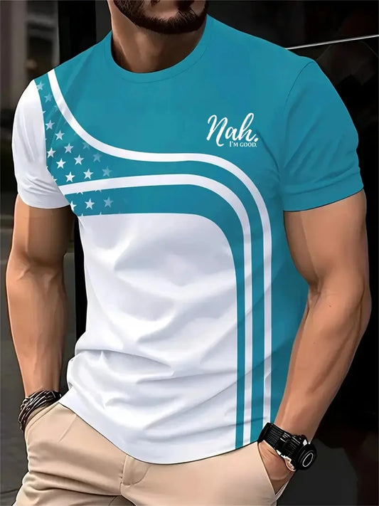 Footmax Men's Striped Gradient T-Shirt - Summer Outdoor Oversize Loose Fit Round Neck - footmaxldn