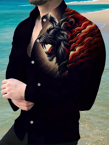 Footmaxldn Men's Printed Long-Sleeve Shirt