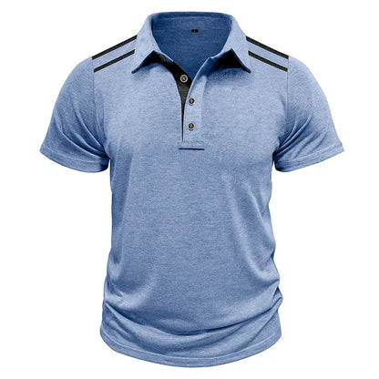 Footmax Men's Retro Color Block Polo Shirt - Short Sleeve Lapel Button Casual Summer - footmaxldn