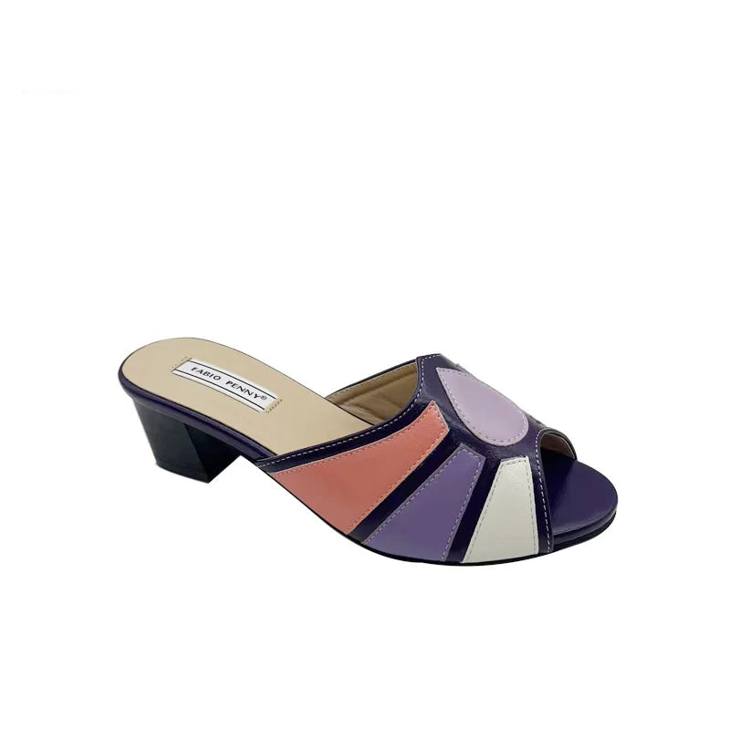 Fabio Penny Italian fashion design multi-color patchwork outdoor exquisite and elegant low-heeled slippers for ladies' banquets - footmaxldn