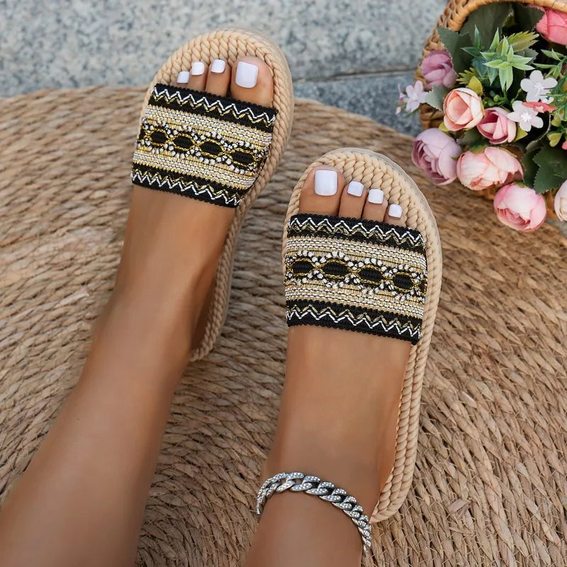 Footmaxldn Women's Bohemian Platform Sandals – Tassel Slide Slippers