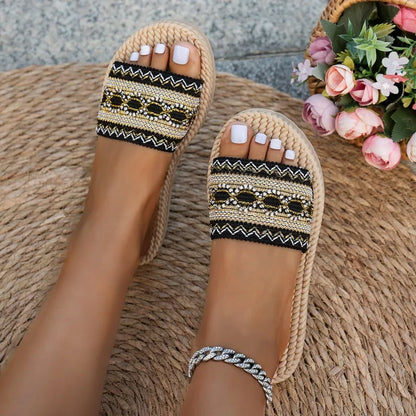 Footmaxldn Women's Bohemian Platform Sandals – Tassel Slide Slippers