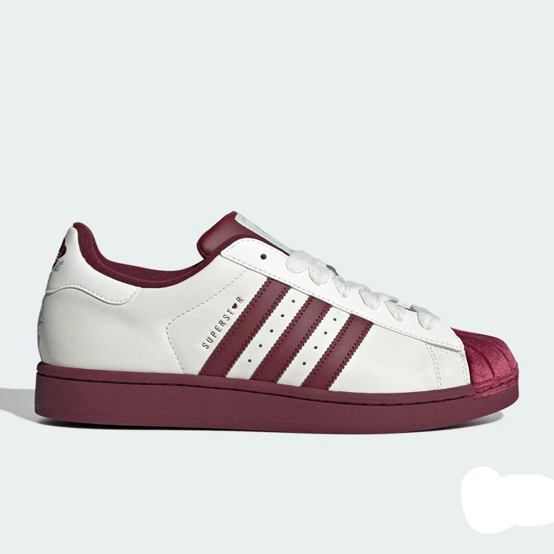 Adidas Superstar Unisex Sneakers – White & Burgundy Shell Toe | Footmaxldn