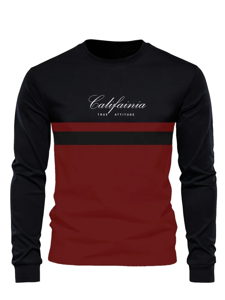 Men's Beige & Black Colour-Block Long-Sleeve T-Shirt