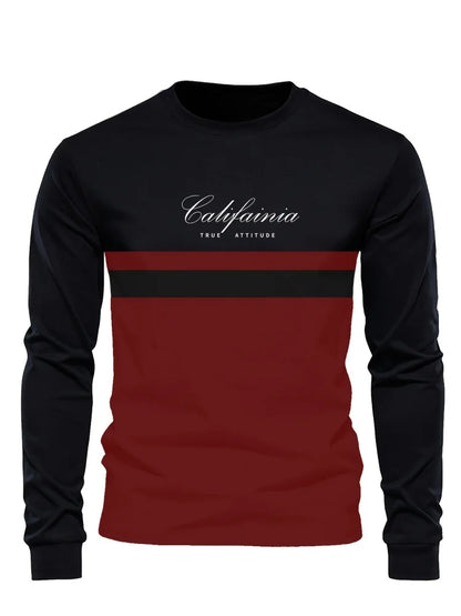 Men's Beige & Black Colour-Block Long-Sleeve T-Shirt