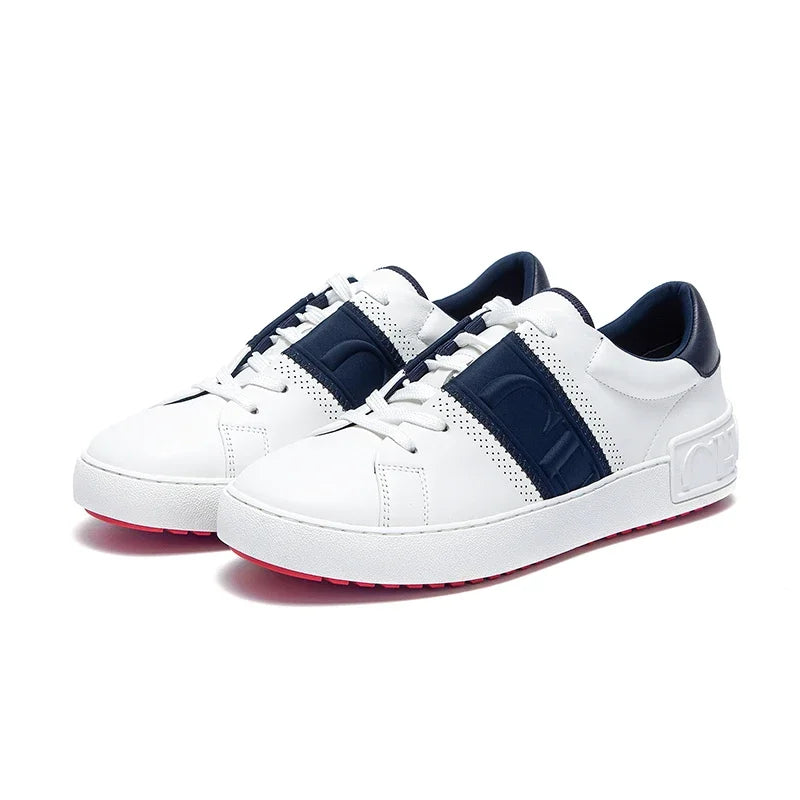 Footmaxldn Women's Genuine Leather Lace-Up Flat Sneakers