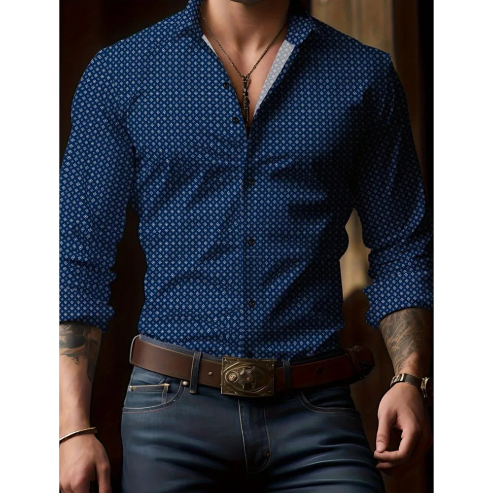 Men’s Striped V-Neck Button-Front Shirt