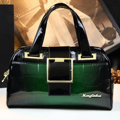 Footmax Crocodile Pattern Boston Bag - Women's Soft Leather Shoulder Handbag 2024