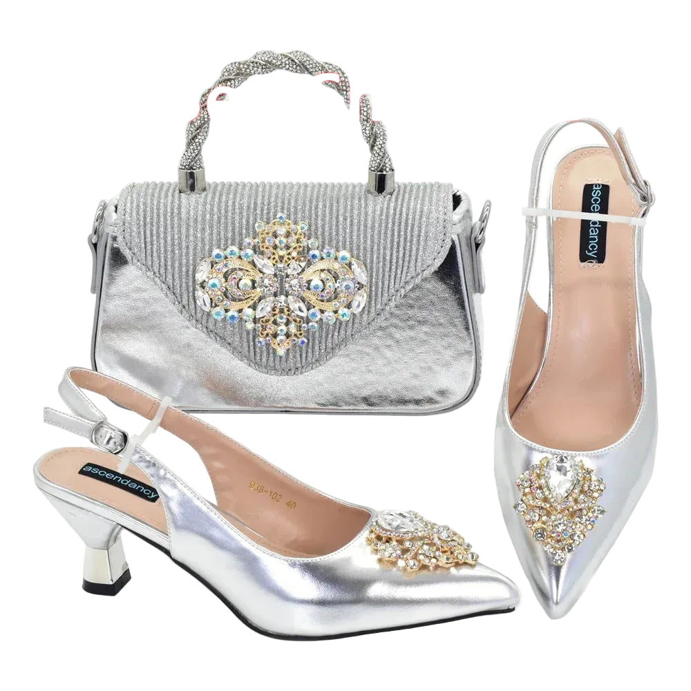 New Arrival Women Shoes and Bags To Match Set Nigeria Party Luxury Shoe and Bag Set for Party in Women Wedding Bride Pumps - footmaxldn