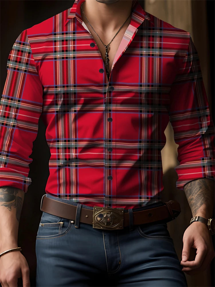 Men’s Striped V-Neck Button-Front Shirt