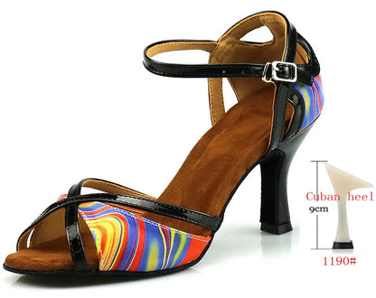Women's Latin & Ballroom Dance Sandal – Painted PU Cuban Heel | Footmaxldn