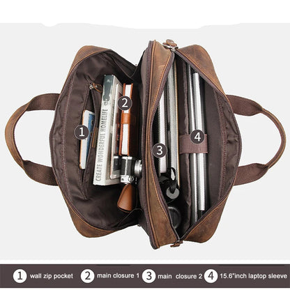 High Quality Genuine Leather Men Briefcase Business bag Crazy Horse Leather Large 17"inch Laptop Bag male Portfolio Office Case - footmaxldn