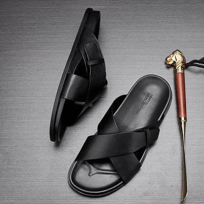 Men's Genuine Leather Sandals | Handcrafted Cow Leather Slides | footmaxldn