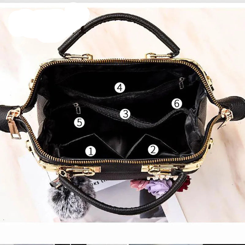 Footmax Luxury Crossbody Bag with Pom-Pom - Designer Women's Shoulder Handbag