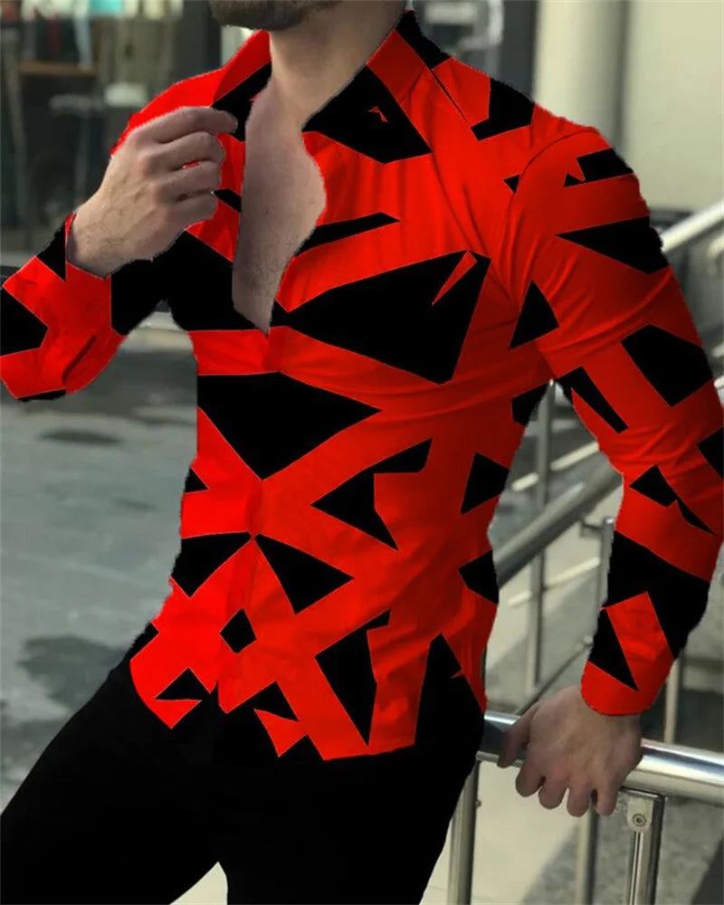 Footmax Red Plaid Hawaiian Shirt - Men's Long Sleeve Summer Beach Shirt - footmaxldn