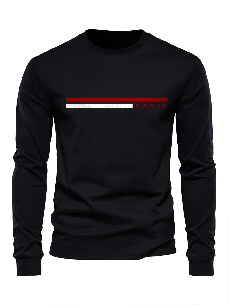 Men's Printed Long Sleeve T-Shirt – Relaxed Fit Crew Neck Top