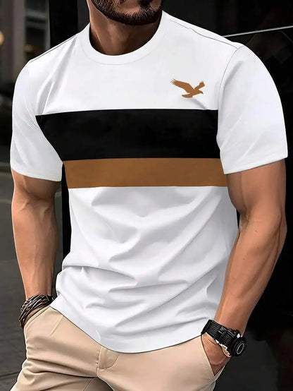 Footmax Men's Summer T-Shirt - Trendy Striped Plaid Short Sleeve Plus Size