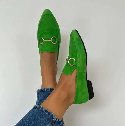 Women's Suede Horsebit Loafers – Pointed Toe Slip-On Flats
