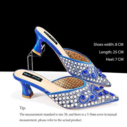 Footmax Blue Rhinestone Ladies Shoes with Matching Mini Bag - Luxury Designer Set - footmaxldn