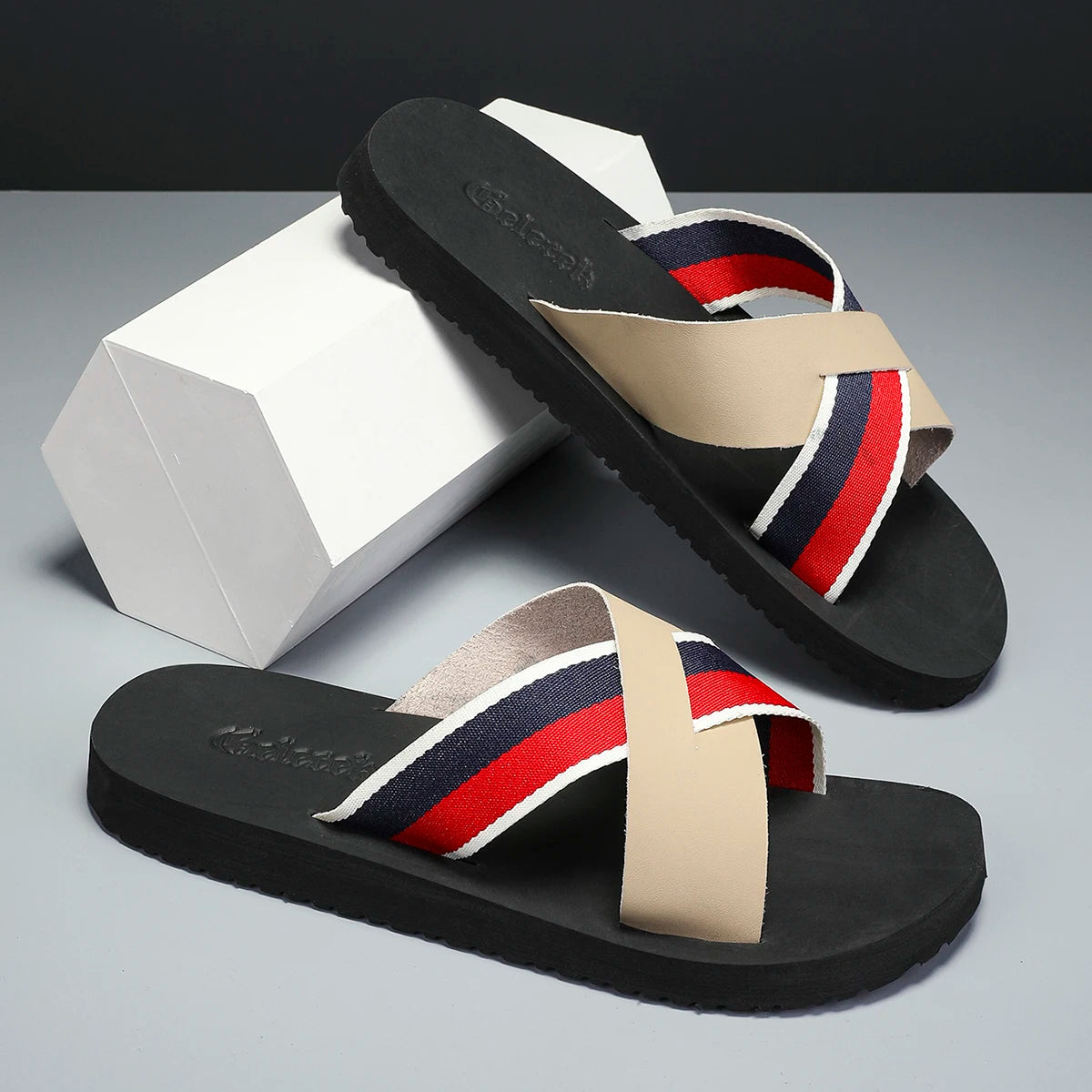 Footmaxldn Men's Summer Slippers – Flat Heel Microfibre Sandals
