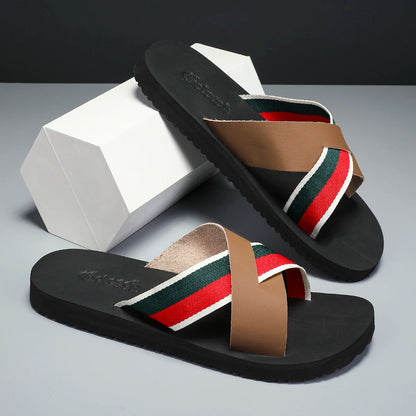 Footmaxldn Men's Summer Slippers – Flat Heel Microfibre Sandals