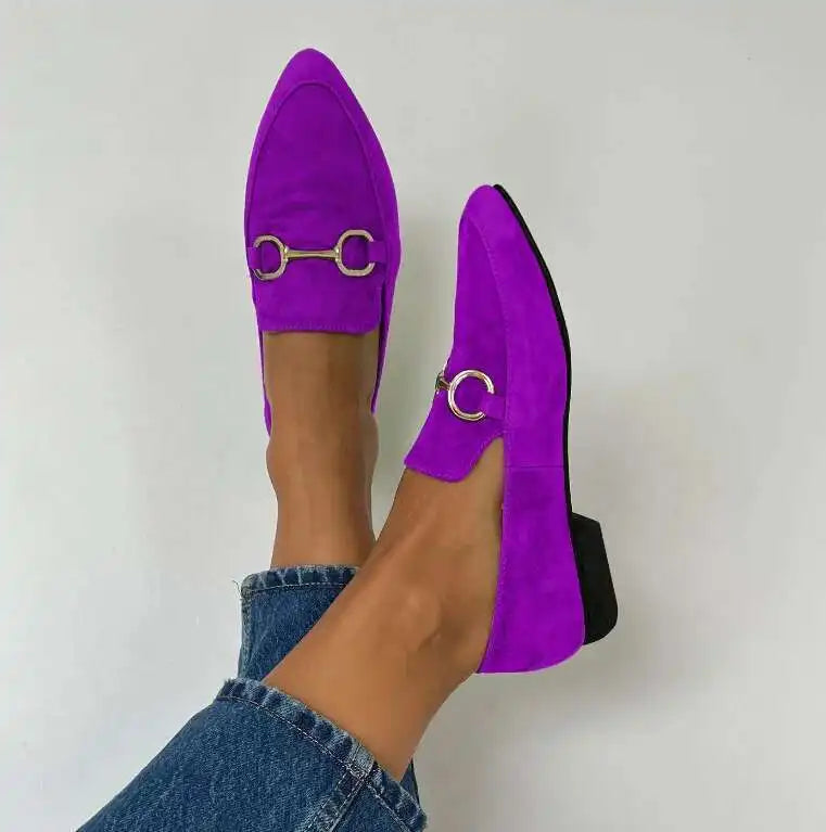 Women's Suede Horsebit Loafers – Pointed Toe Slip-On Flats