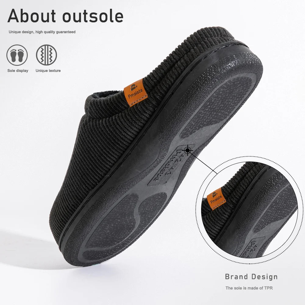 Pmoiste Stripe Corduroy House Shoes Men Warm Soft TPR Cushion Memory Foam Home Slippers Slip On Winter Indoor High-quality - footmaxldn