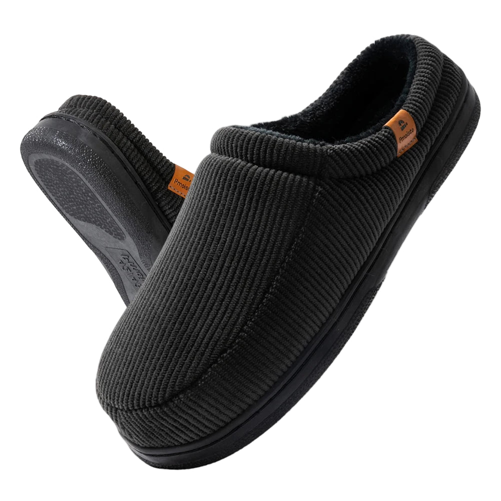 Pmoiste Stripe Corduroy House Shoes Men Warm Soft TPR Cushion Memory Foam Home Slippers Slip On Winter Indoor High-quality - footmaxldn