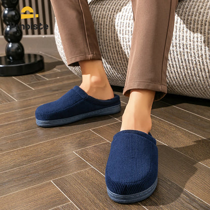 Pmoiste Stripe Corduroy House Shoes Men Warm Soft TPR Cushion Memory Foam Home Slippers Slip On Winter Indoor High-quality - footmaxldn