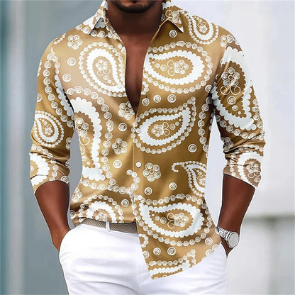 Footmaxldn Men's Paisley Print Long-Sleeve Shirt