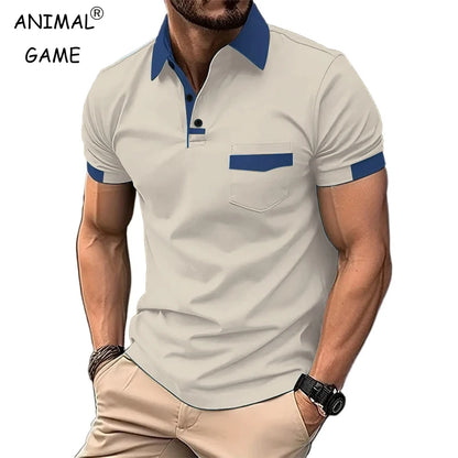 Footmax Men's Solid Color Polo Shirt - Breathable Short Sleeve with Pockets - footmaxldn
