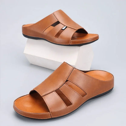 Men's Handmade Leather Peep-Toe Slippers – Footmaxldn