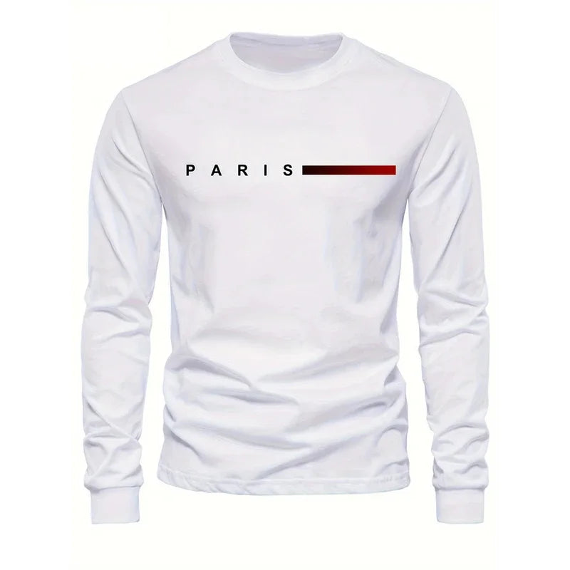 Men's Printed Long Sleeve T-Shirt – Relaxed Fit Crew Neck Top