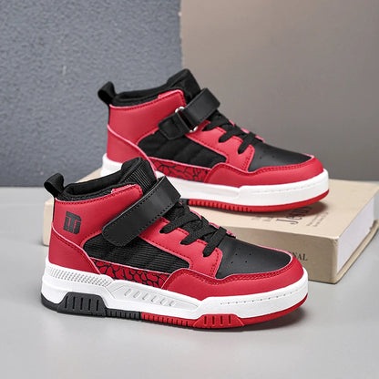 A pair of children's four-season leather high-top sports shoes, durable and fashionable sneakers, sizes 28-36，YZ-8888 - footmaxldn