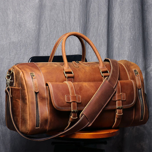 Footmax MUNUKI Vintage Leather Travel Bag - Large Genuine Crazy Horse Duffle - footmaxldn