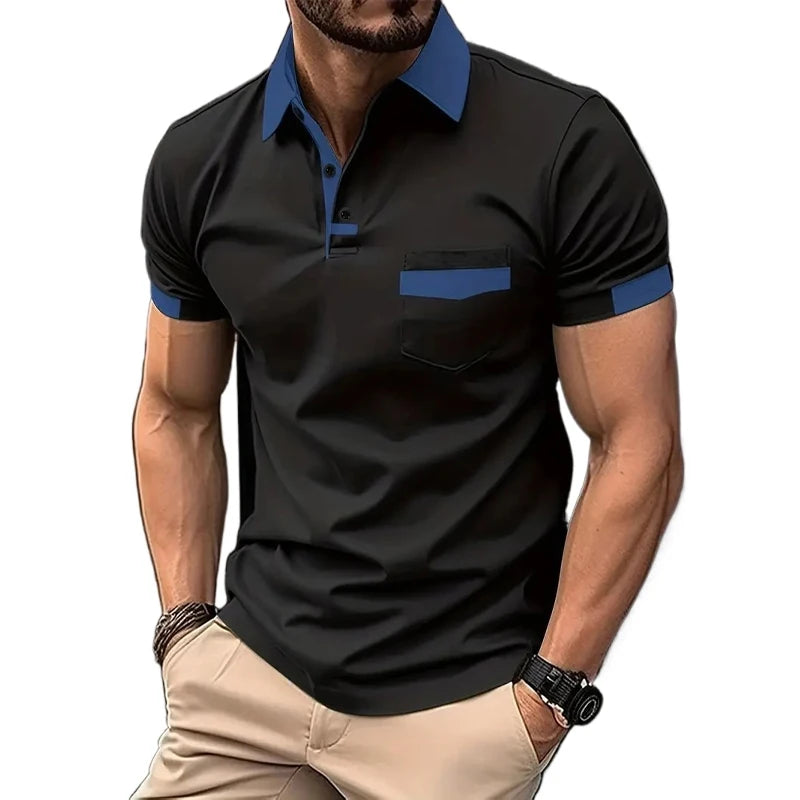 Footmax Men's Solid Color Polo Shirt - Breathable Short Sleeve with Pockets - footmaxldn