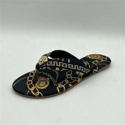 Footmax Women's Printed Flat Flip Flops - Stylish Summer Sandals & Outdoor Slippers - footmaxldn