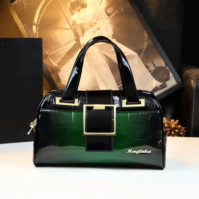 Footmax Crocodile Pattern Boston Bag - Women's Soft Leather Shoulder Handbag 2024