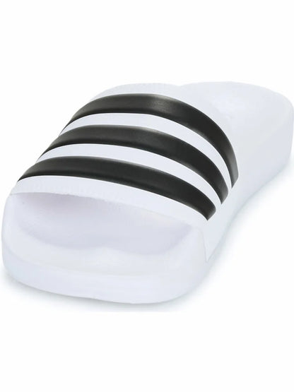 Adidas White Slides with Black Three - Stripes and Brand Name - Casual and Comfortable Footwear - footmaxldn