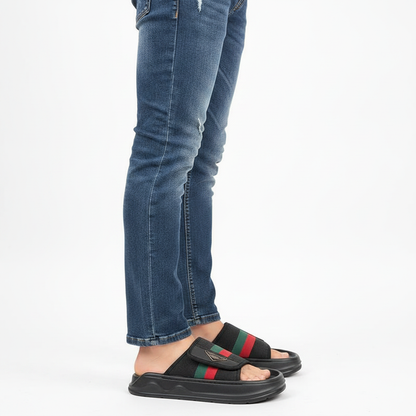 Men's Platform Slide Sandals | Stripe Detail & Cushioned Sole | Footmaxldn