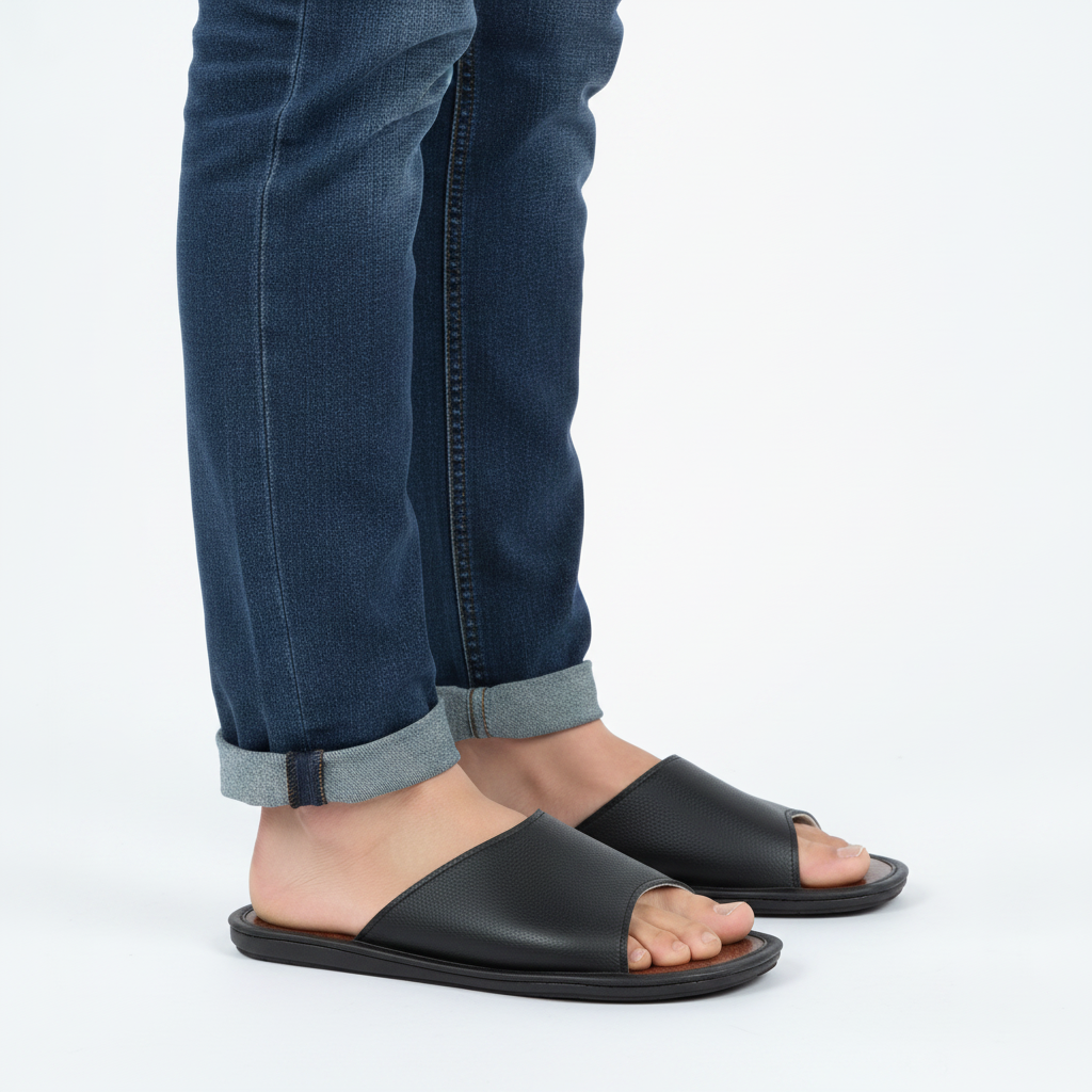 Genuine Leather Slide Sandals – Soft Insole, Non-Slip Sole | Footmaxldn